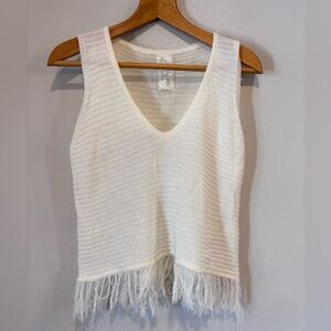 Sadie and Sage Sheer Cream Fringe Hem Tank Top